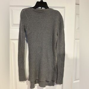 Guess Gray Zippered Crewneck Waffle-Knit Tunic Sweater